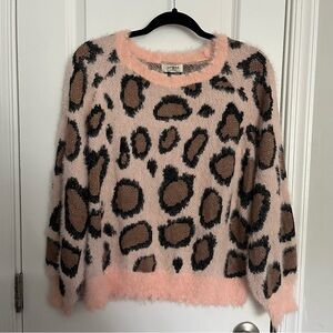 Umgee Blush Pink Soft Leopard Print Raw Hem Sweater Women’s Size Small